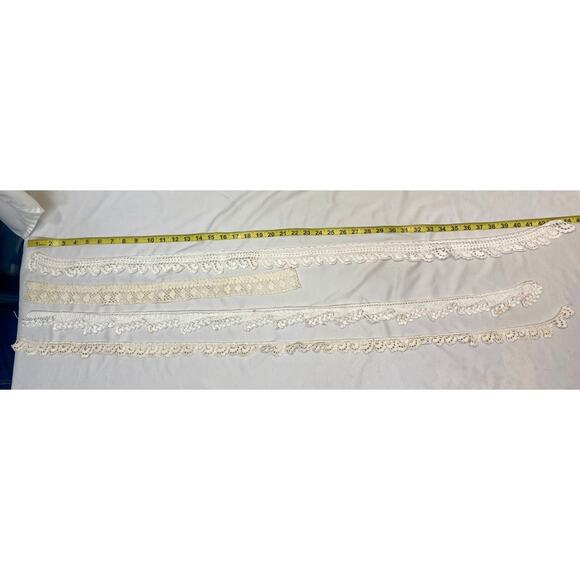 VINTAGE Hand Made LACE TRIM BULK LOT SEWING CRAFT DOLL CLOTHES Edgings Cream Wht - Picture 13 of 16